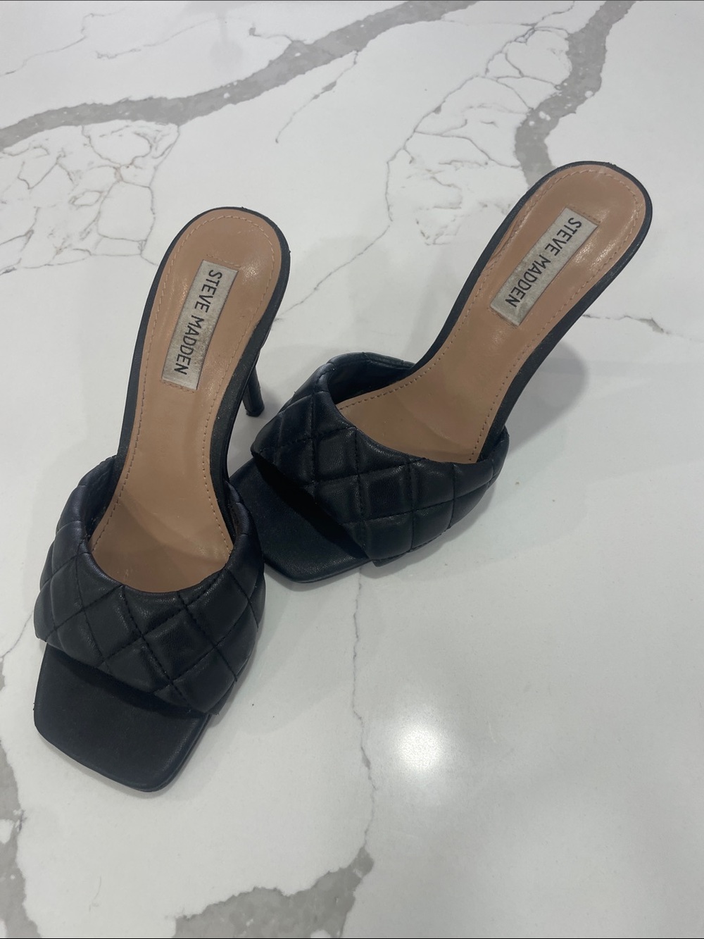 Steve Madden Black Quilted Slide Heels